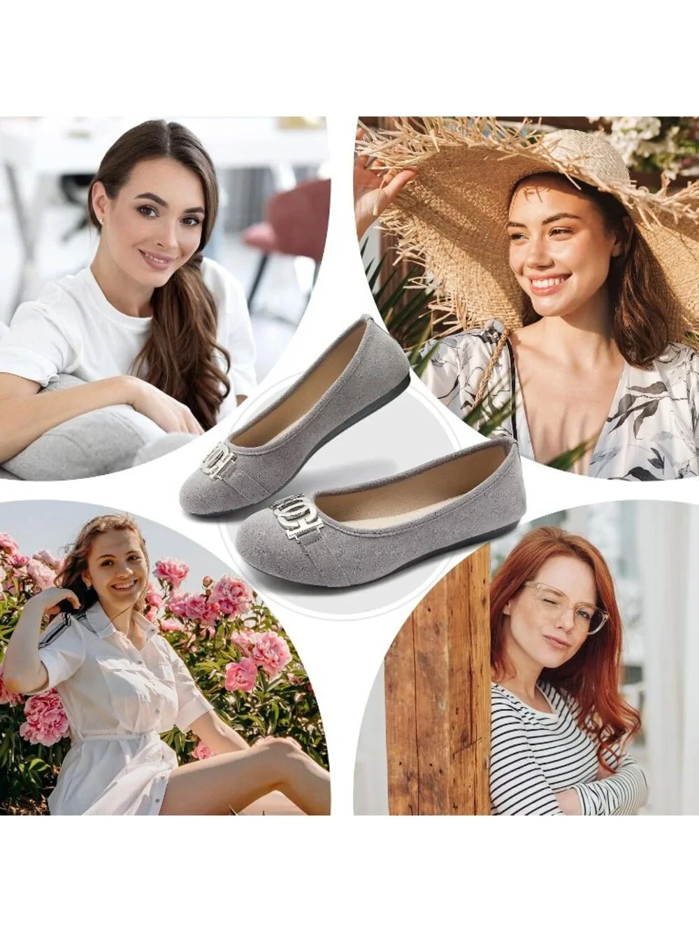 Women's Grey Micro Fiber Comfortable Round Toe Flats Slip on Casual Dressy Shoes